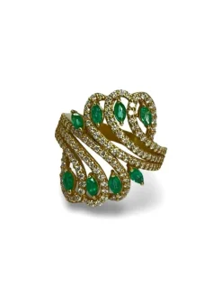 Bague or rose 8 emeraudes et 126 diamants