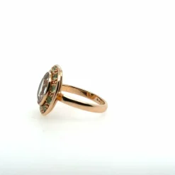 Bague or rose, améthyste verte, tsavorite