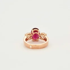 Bague or rose avec tourmaline rubellite diamants