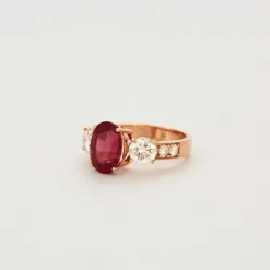 Bague or rose avec tourmaline rubellite diamants