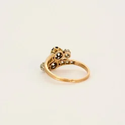 Bague or rose et blanc saphirs