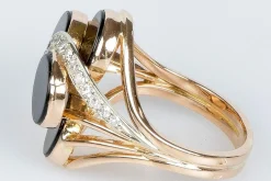 Bague or rose onyx et diamants