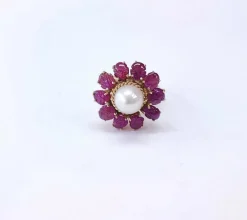 Bague or rose perle et rubis