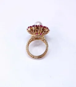 Bague or rose perle et rubis