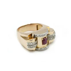 Bague or rose platine diamants et rubis