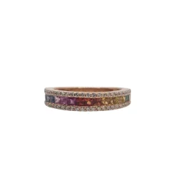 Bague or rose sertie de diamants et saphir multi-couleur