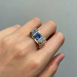 Bague or, saphir, diamants