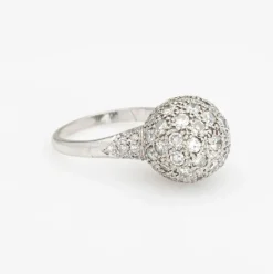 Bague orbe vintage en platine 1 ct pavé de diamants
