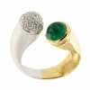 Bague ouverte émeraude diamants