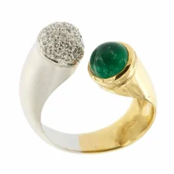 Bague ouverte émeraude diamants