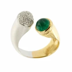 Bague ouverte émeraude diamants