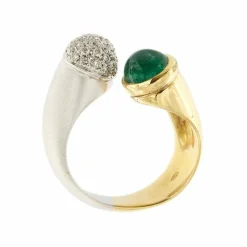 Bague ouverte émeraude diamants