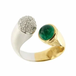 Bague ouverte émeraude diamants