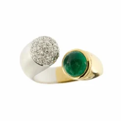 Bague ouverte émeraude diamants