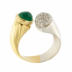 Bague ouverte émeraude diamants