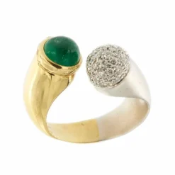 Bague ouverte émeraude diamants