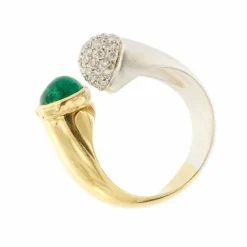 Bague ouverte émeraude diamants