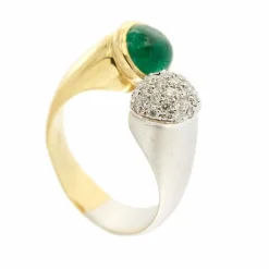 Bague ouverte émeraude diamants