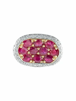Bague ovale rubis diamants or jaune