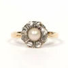 Bague panier Art Décor or jaune, perle et diamants