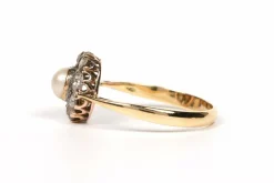 Bague panier Art Décor or jaune, perle et diamants