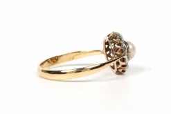 Bague panier Art Décor or jaune, perle et diamants