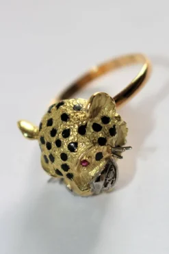 Bague Panthère en Or jaune & émail