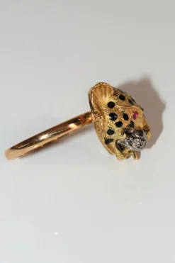 Bague Panthère en Or jaune & émail