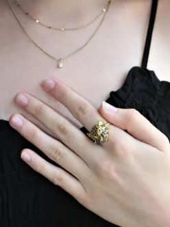 Bague Panthère en Or jaune & émail