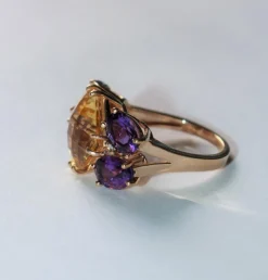 Bague Papillon citrine, améthystes, diamants