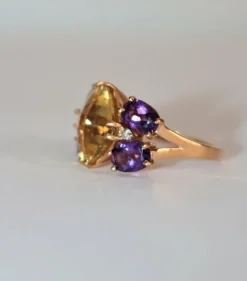 Bague Papillon citrine, améthystes, diamants