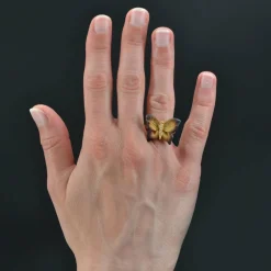 Bague papillon en émail et diamants