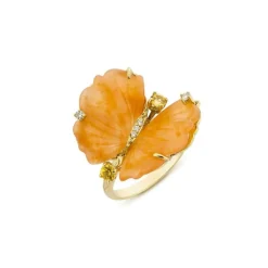 Bague Papillon en or jaune, quartzites et diamants - EU54