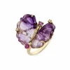 Bague Papillon en or jaune, améthystes et diamants