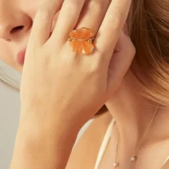 Bague Papillon en or jaune, quartzites et diamants - EU54