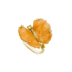 Bague Papillon en or jaune, quartzites et diamants - EU54