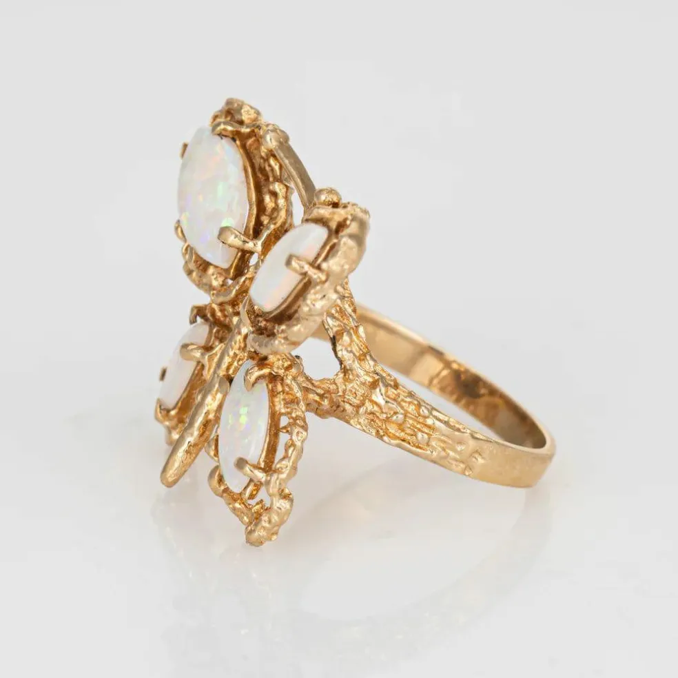 Bague papillon opale vintage des années 70 en or jaune