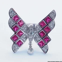 Bague papillon or, rubis, diamants