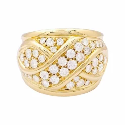 Bague pavage or jaune, diamants.