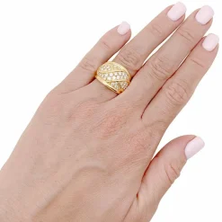 Bague pavage or jaune, diamants.