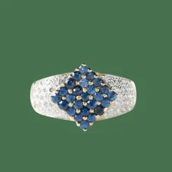 Bague pavée saphirs diamants