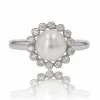 Bague perle de culture Akoya et diamants or blanc