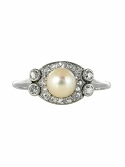Bague perle de culture diamants art déco