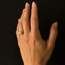 Bague perle de culture diamants art déco