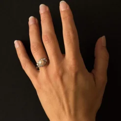 Bague perle de culture diamants art déco