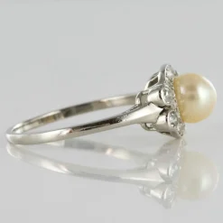 Bague perle de culture diamants art déco