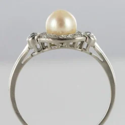Bague perle de culture diamants art déco