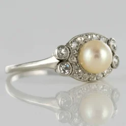 Bague perle de culture diamants art déco