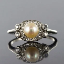 Bague perle de culture diamants art déco