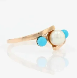 Bague perle de culture et perles de turquoise